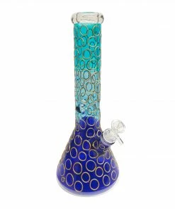 Moe Gifts Dope Glass 14" Tall "Gold Ring" Beaker Bongs