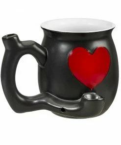 BOB Headquarters Pipes Premium Roast & Toast Ceramic Mug With Pipe - Black Mug With Red Heart