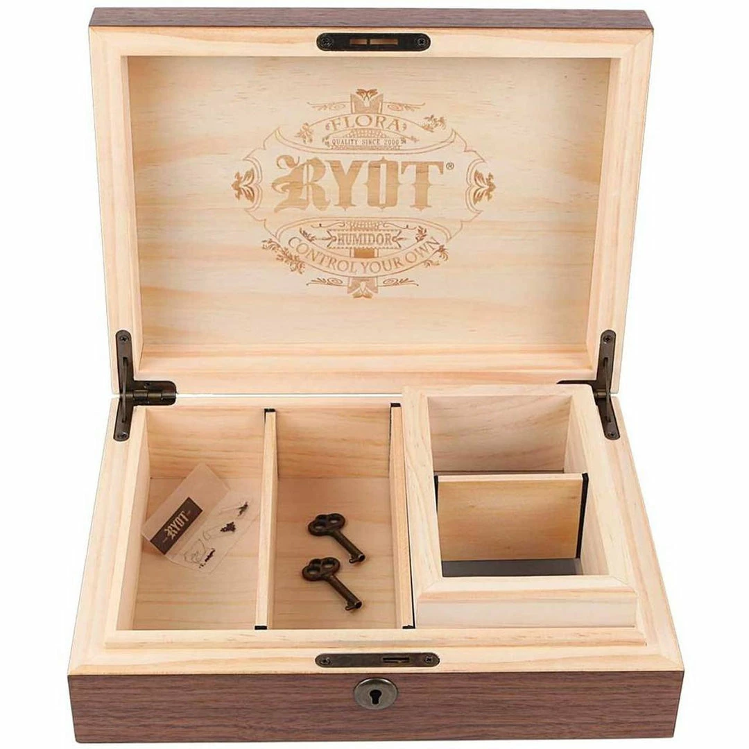 New ⭐ BOB Headquarters Storage RYOT Humidor Combo Box 8" X 11" Walnut Finish ✔️ 1 BOB Headquarters Storage RYOT Humidor Combo Box 8" X 11" Walnut Finish