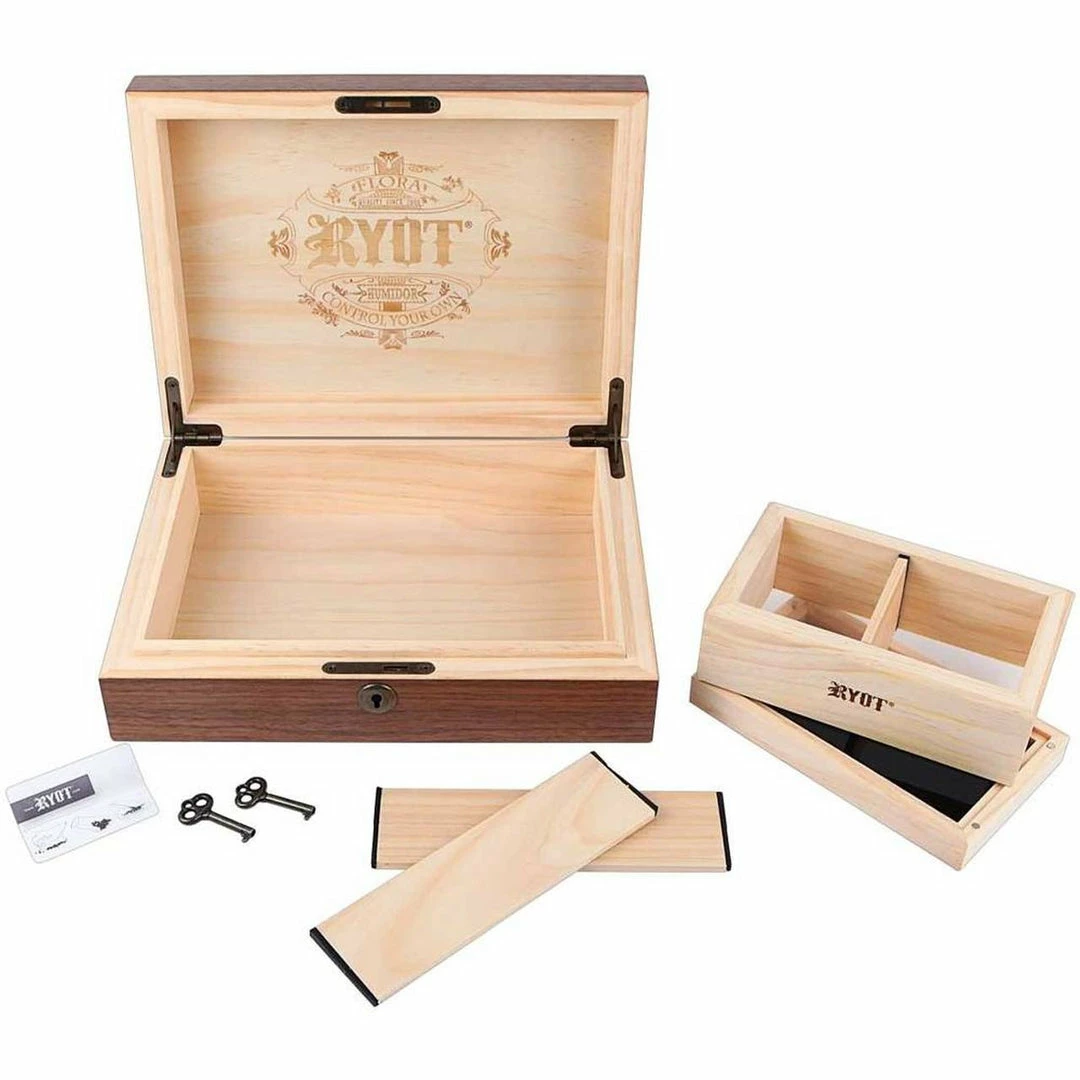 New ⭐ BOB Headquarters Storage RYOT Humidor Combo Box 8" X 11" Walnut Finish ✔️ 2 BOB Headquarters Storage RYOT Humidor Combo Box 8" X 11" Walnut Finish
