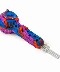 West Coast Gifts Silicone Hand Pipe 4.5" Hand Pipe & Nectar Collector W/Glass Bowl, Quartz Tip & Bowl Cover