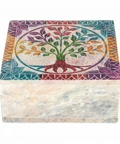 BOB Headquarters 4" X 4" Stone Box With Coloured Lid - Tree Of Life