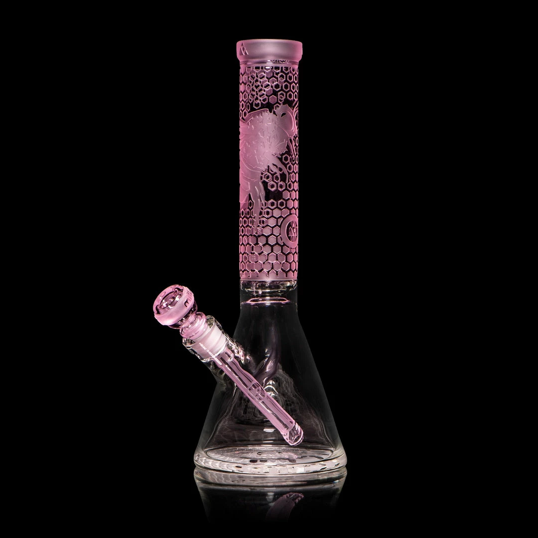 Flash Sale ⨠Milkyway Glass 15" Tall Bee Hive Pink Beaker Bong 𧨠1 Milkyway Glass 15" Tall Bee Hive Pink Beaker Bong