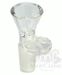 West Coast Gifts Red Eye Glass 14mm Cone Pull-Out Bowl W/ Leaf Stamped Handle