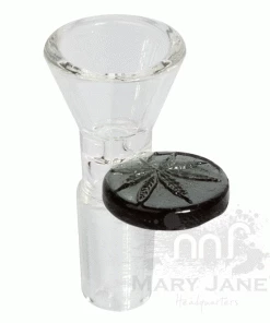 West Coast Gifts Red Eye Glass 14mm Cone Pull-Out Bowl W/ Leaf Stamped Handle