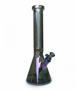 West Coast Gifts 15" 7mm Thick Metallic Terminator Finish Traditions Series Beaker Tube Bong W/Facetted Quarter Pattern Details