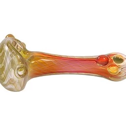 Puff Eckardt Glass Silver & Gold Fumed Twisted Spoon Pipe W/ Dots Glass Pipes